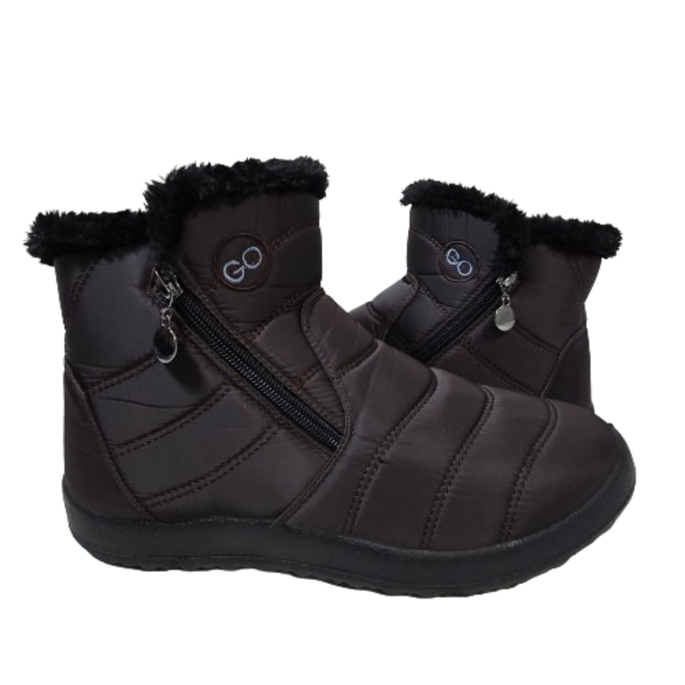 GO, Winter Snow Ankle Boots, Faux Fur Lined, Waterproof, Brown, Size 10